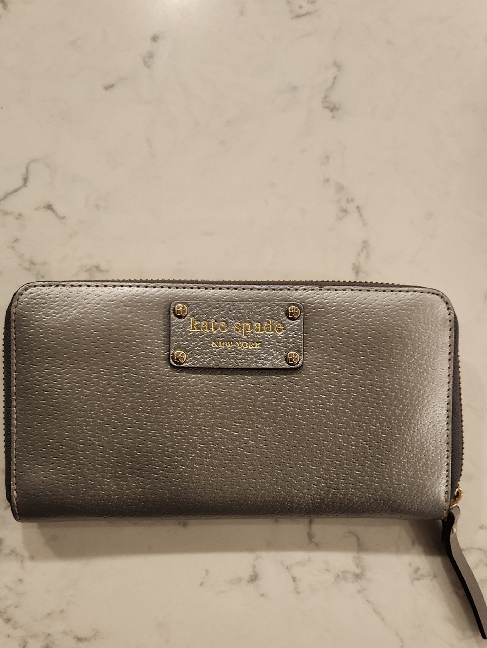 Kate Spade Metallic Gray Zip Around Wallet